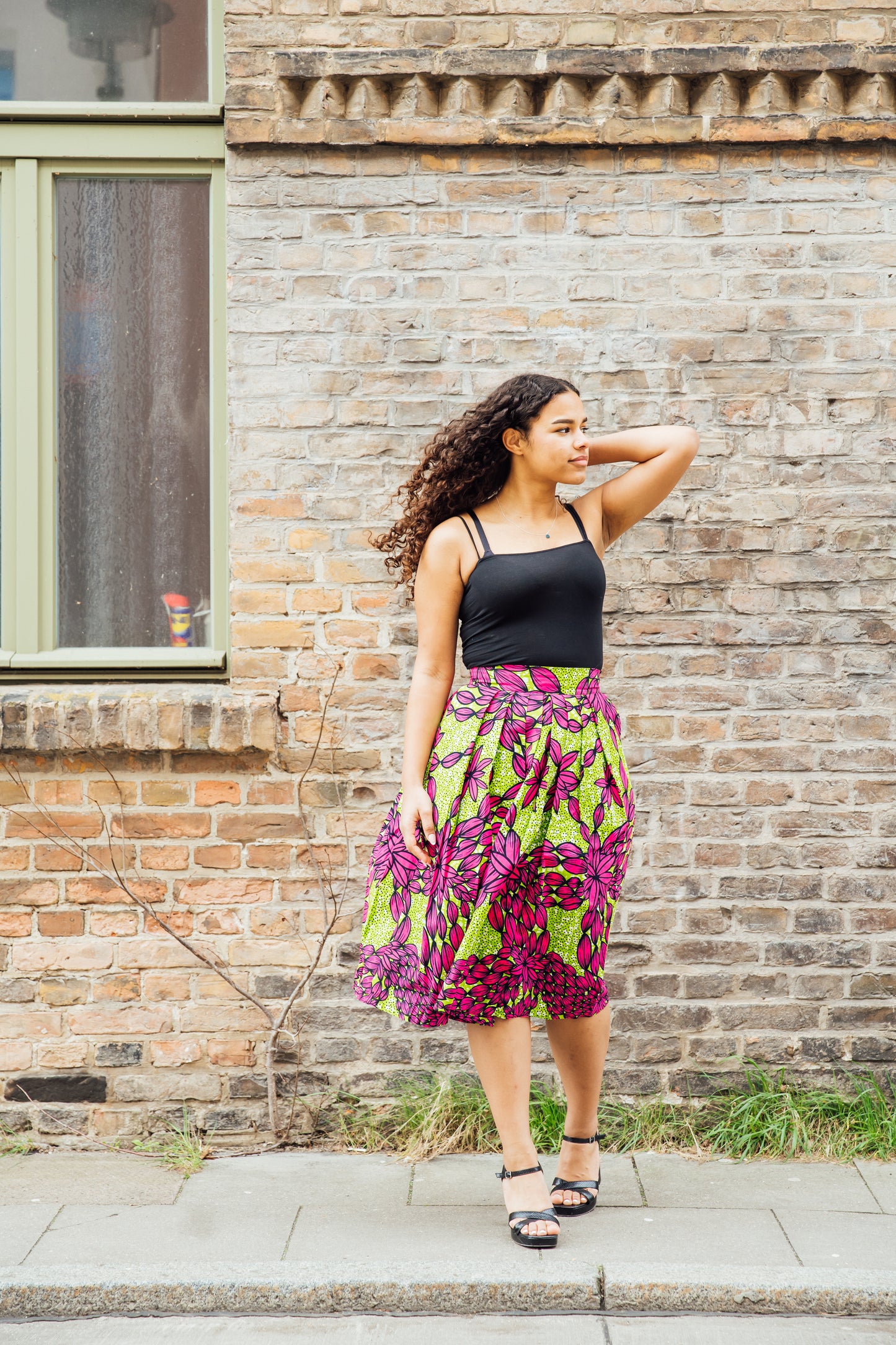 Grüner Midirock "pinke Blütenblätter"