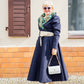 Denim-Hoodie-Wickelkleid mit African Print