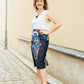 Rock aus Denim und blau-pinken Baumwollstoff