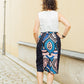 Rock aus Denim und blau-pinken Baumwollstoff
