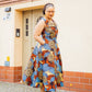 Sommerkleid mit einem eleganten blau-goldenen Muster